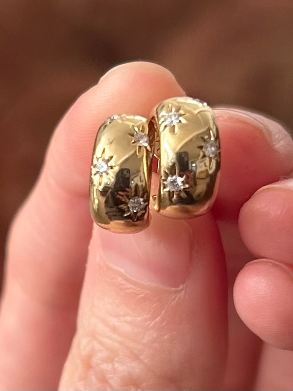 14k yellow gold diamond Starburst Huggie Earrings with butterfly pushbacks